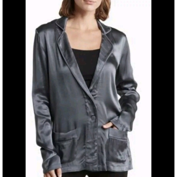Elie Tahari Blue Grey Satin Silky Blazer - Picture 1 of 2